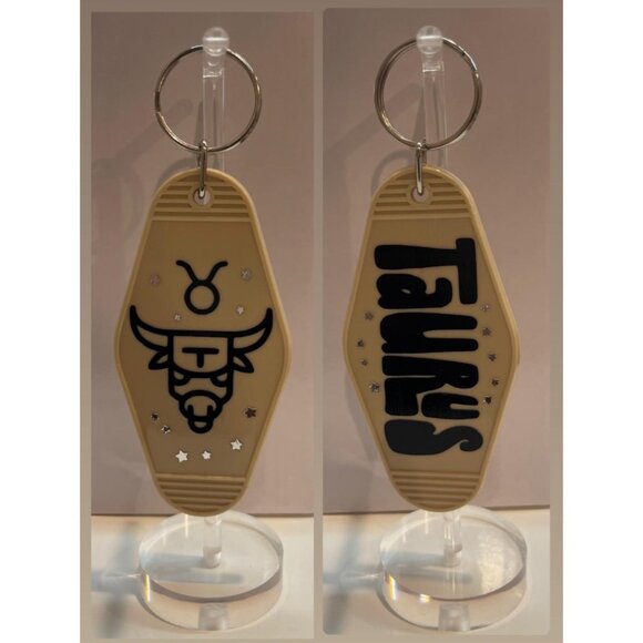 Accessories - TAURUS Zodiac Stars Retro Motel Tan Black Keychain